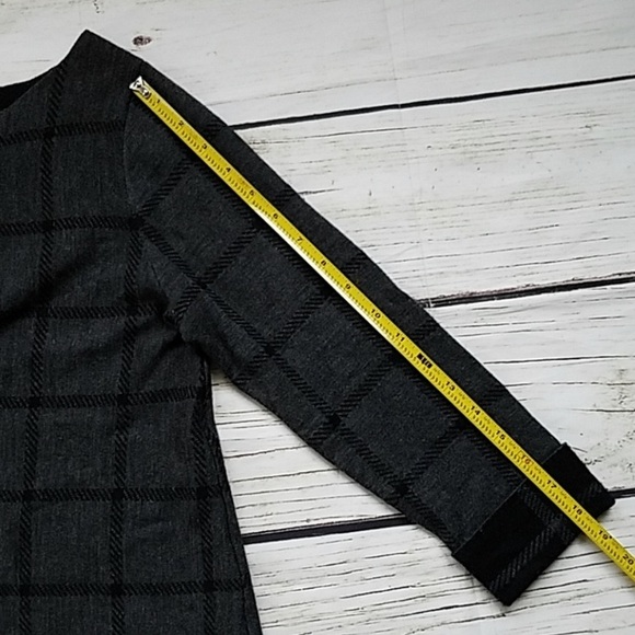 Tahari Windowpane Plaid Check Merino Wool 3/4 Sleeve Top - Picture 3 of 6